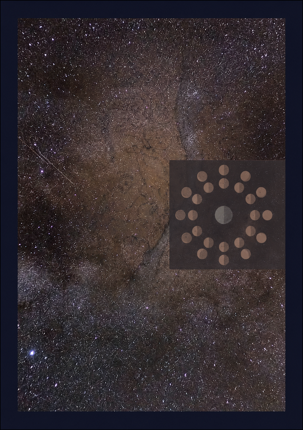 Collage image of ancient celestial maps and the night sky