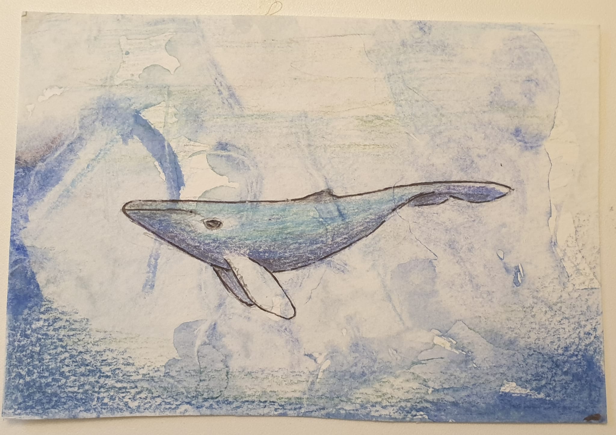 Postcard painting of a whale
